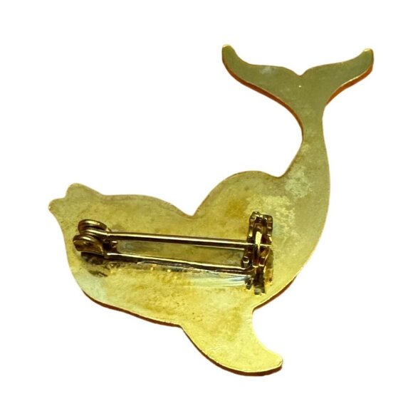 Vintage Gold Tone Dolphin Shaped Pin Brooch Cute Animal Jewelry Accessory - Picture 7 of 7